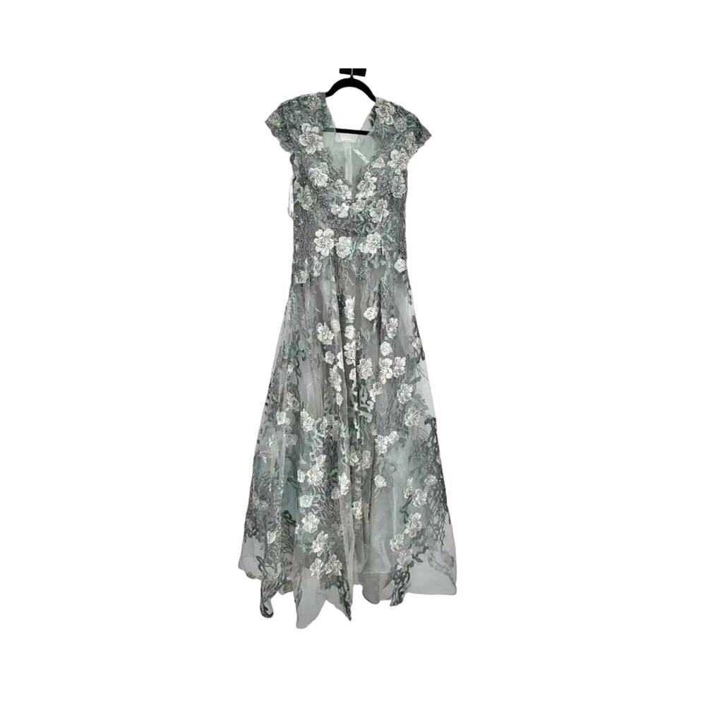 Mac Duggal NWT Seamist Green / Gray Floral Embroidered Maxi Gown 20294 - Picture 15 of 16